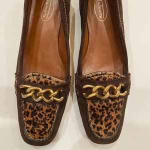 Talbots Womens 7.5B Brown Black Leopard Print Suede Leather Calf Hair shoes